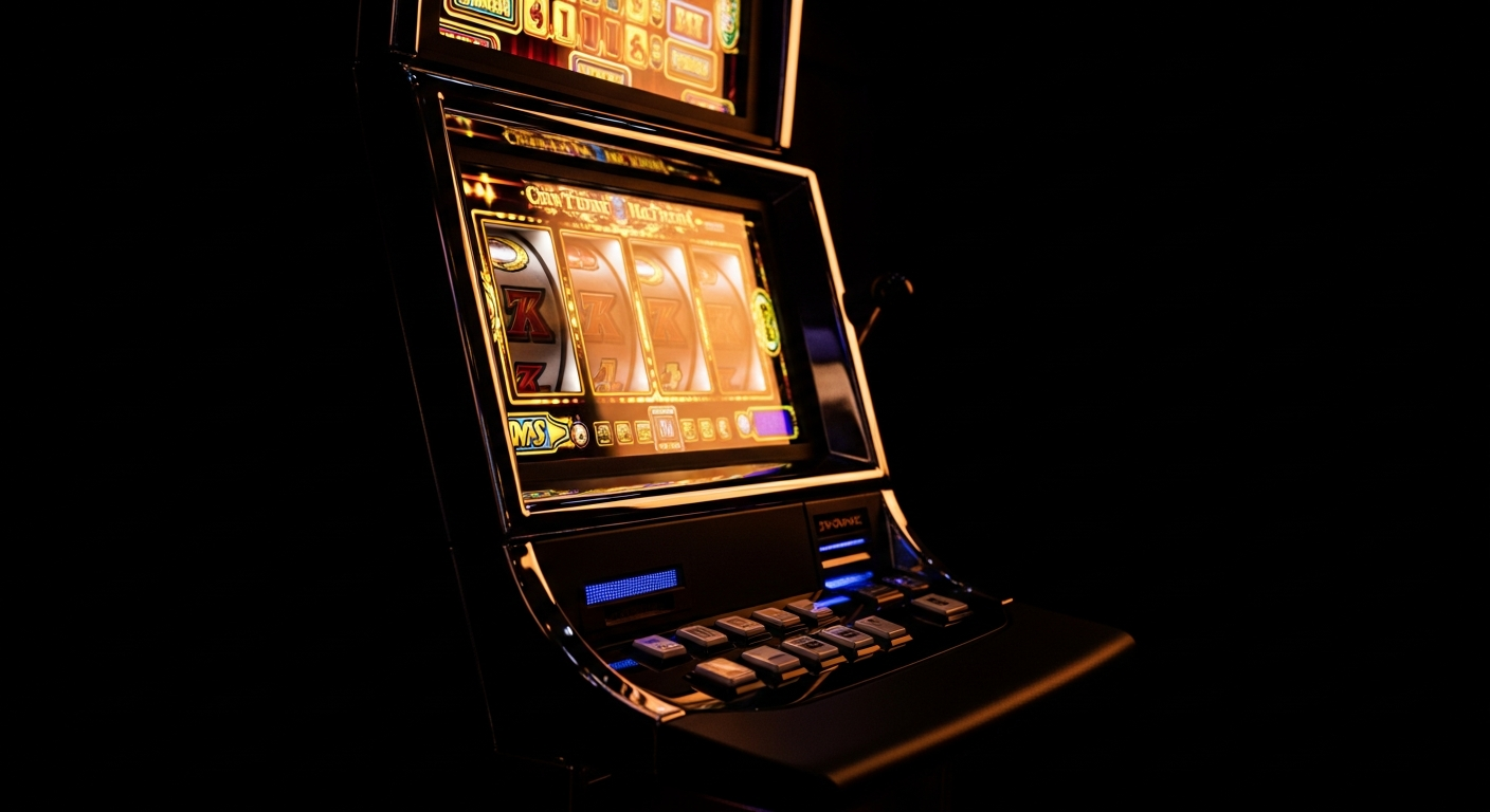 Glowing slot machine in dark casino